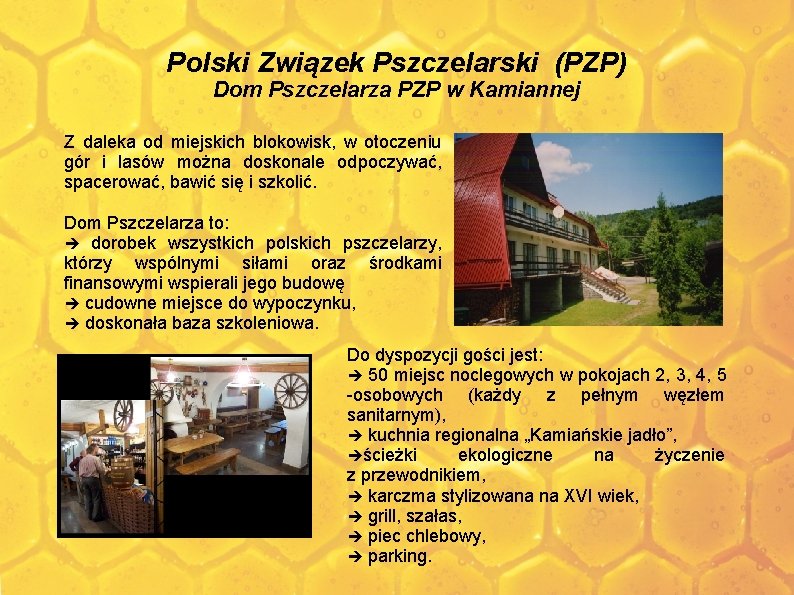 Polski Związek Pszczelarski (PZP) Dom Pszczelarza PZP w Kamiannej Z daleka od miejskich blokowisk,