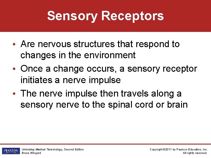 Sensory Receptors • Are nervous structures that respond to changes in the environment •