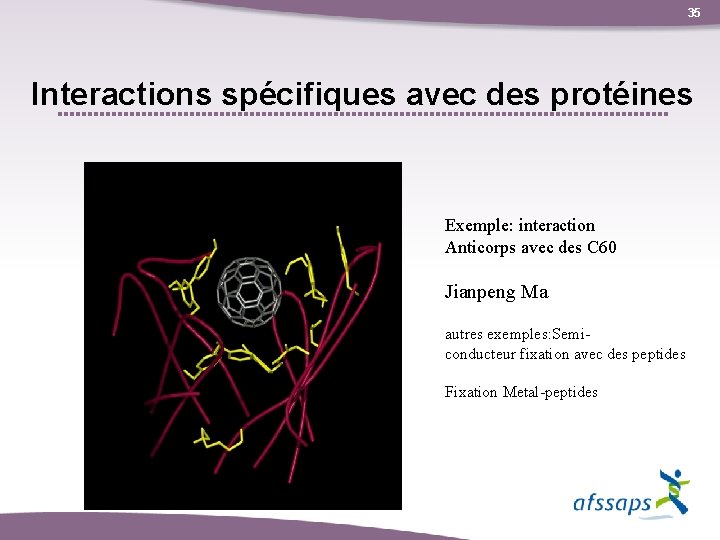 35 Interactions spécifiques avec des protéines Exemple: interaction Anticorps avec des C 60 Jianpeng