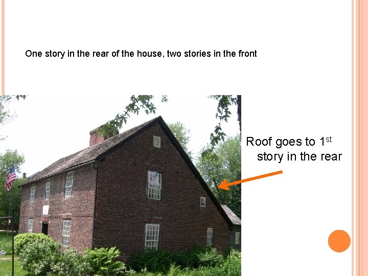 One story in the rear of the house, two stories in the front Roof