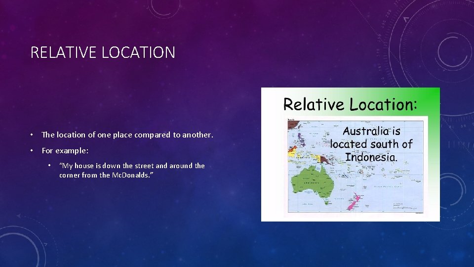 Relative Location Examples UNIT 1 INTRODUCTION TO REGIONS AND PEOPLE TOOLS