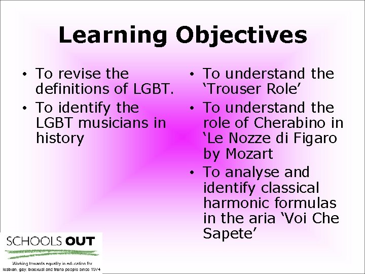 Learning Objectives • To revise the • To understand the definitions of LGBT. ‘Trouser