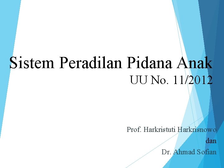 Sistem Peradilan Pidana Anak UU No. 11/2012 Prof. Harkristuti Harkrisnowo dan Dr. Ahmad Sofian