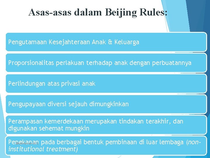 Asas-asas dalam Beijing Rules: Pengutamaan Kesejahteraan Anak & Keluarga Proporsionalitas perlakuan terhadap anak dengan