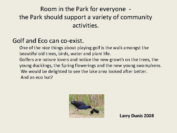 Room in the Park for everyone the Park should support a variety of community