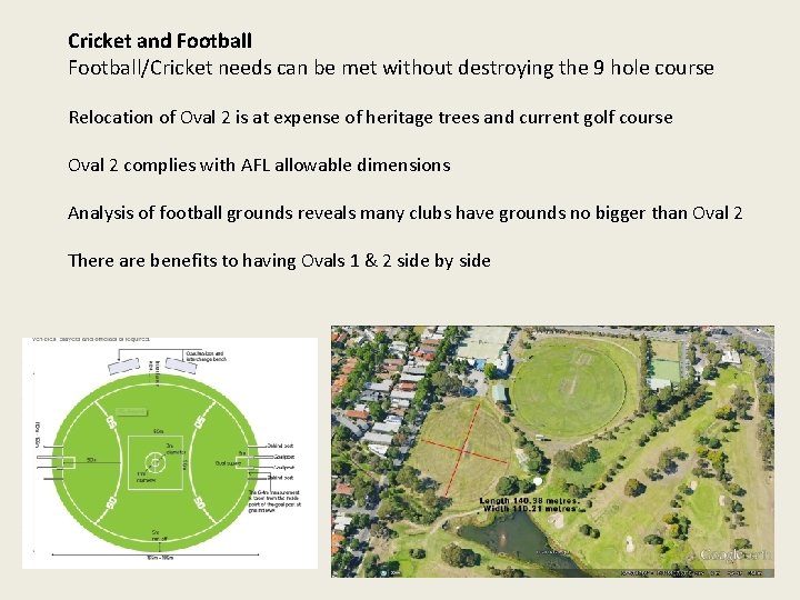 Cricket and Football/Cricket needs can be met without destroying the 9 hole course Relocation