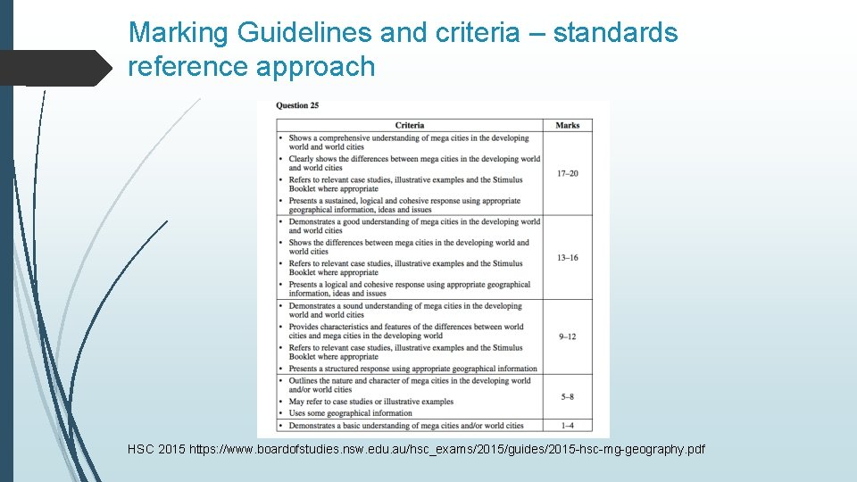 Marking Guidelines and criteria – standards reference approach HSC 2015 https: //www. boardofstudies. nsw. Marking Guidelines and criteria – standards reference approach HSC 2015 https: //www. boardofstudies. nsw.