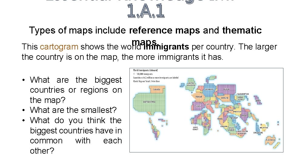 Essential Knowledge IMP 1. A. 1 Types of maps include reference maps and thematic