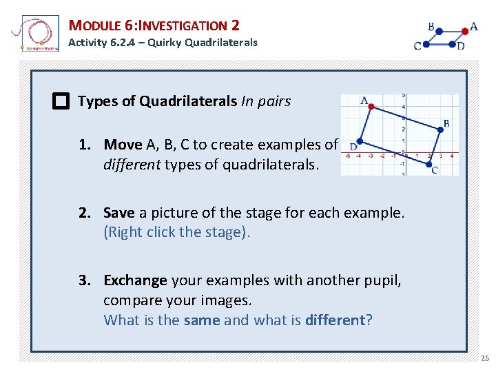 MODULE 6: INVESTIGATION 2 Activity 6. 2. 4 – Quirky Quadrilaterals Types of Quadrilaterals MODULE 6: INVESTIGATION 2 Activity 6. 2. 4 – Quirky Quadrilaterals Types of Quadrilaterals
