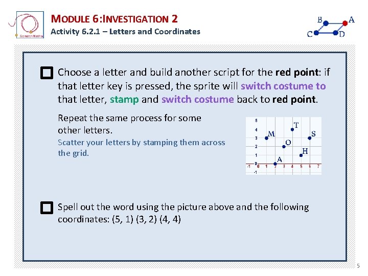 MODULE 6: INVESTIGATION 2 Activity 6. 2. 1 – Letters and Coordinates Choose a MODULE 6: INVESTIGATION 2 Activity 6. 2. 1 – Letters and Coordinates Choose a