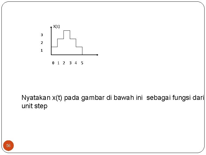 X(t) 3 2 1 0 1 2 3 4 5 Nyatakan x(t) pada gambar X(t) 3 2 1 0 1 2 3 4 5 Nyatakan x(t) pada gambar