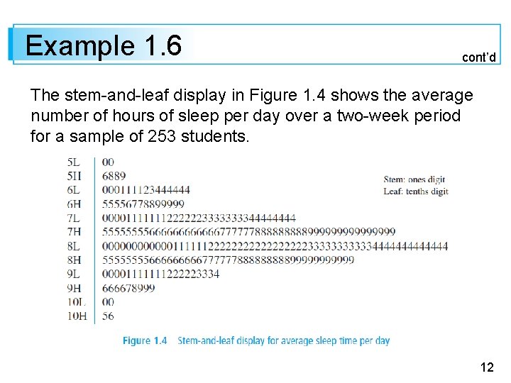 Example 1. 6 cont’d The stem-and-leaf display in Figure 1. 4 shows the average
