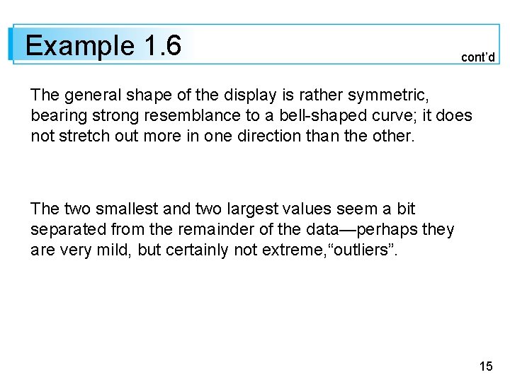 Example 1. 6 cont’d The general shape of the display is rather symmetric, bearing