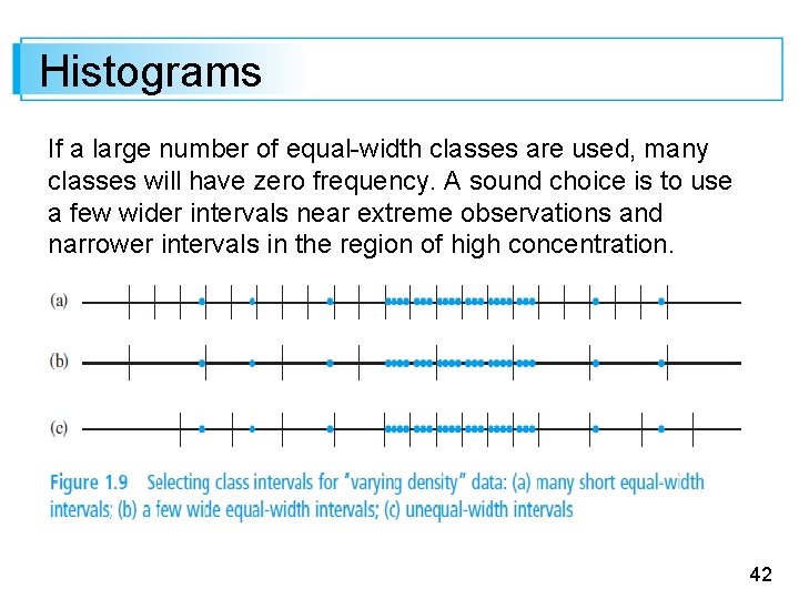 Histograms If a large number of equal-width classes are used, many classes will have