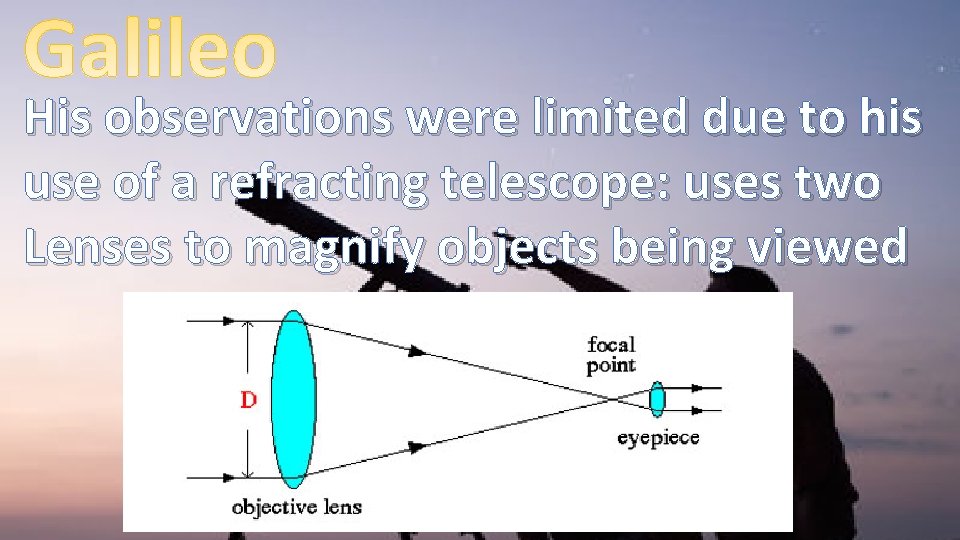 His observations were limited due to his use of a refracting telescope: uses two