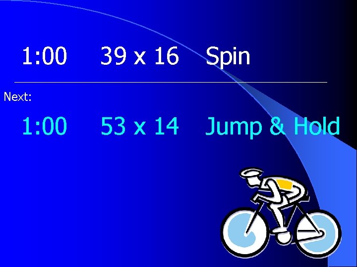 1: 00 39 x 16 Spin 53 x 14 Jump & Hold Next: 1: