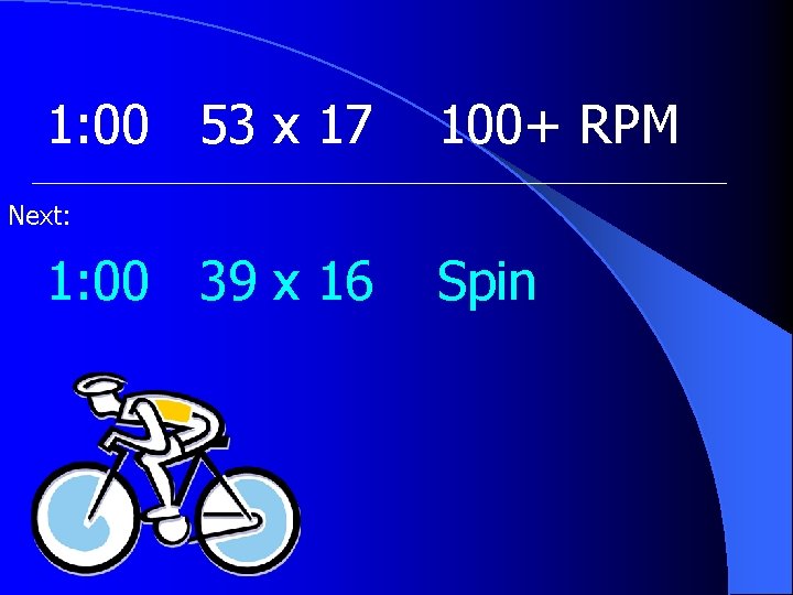 1: 00 53 x 17 100+ RPM Next: 1: 00 39 x 16 Spin