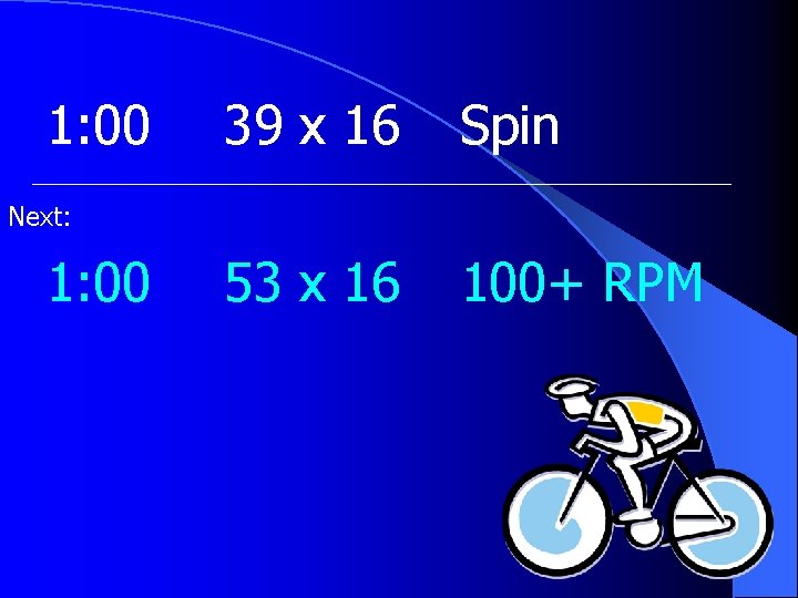 1: 00 39 x 16 Spin 53 x 16 100+ RPM Next: 1: 00