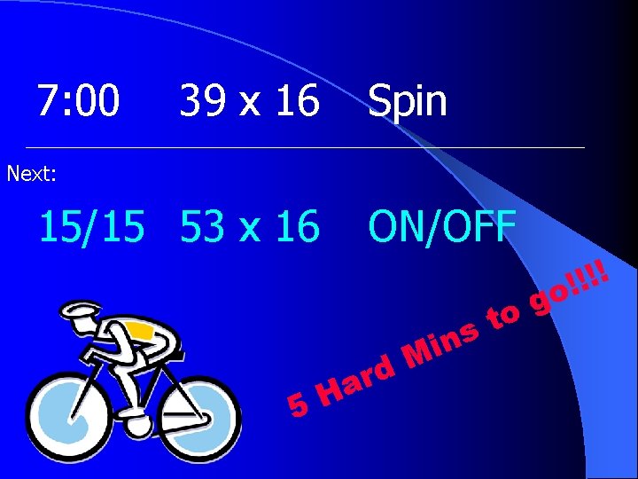 7: 00 39 x 16 Spin Next: 15/15 53 x 16 ON/OFF g o