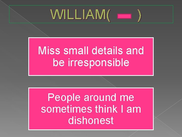 WILLIAM( ) Miss small details and be irresponsible People around me sometimes think I