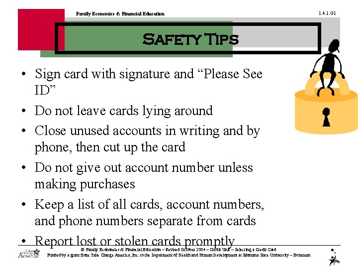 Family Economics & Financial Education Safety Tips • Sign card with signature and “Please