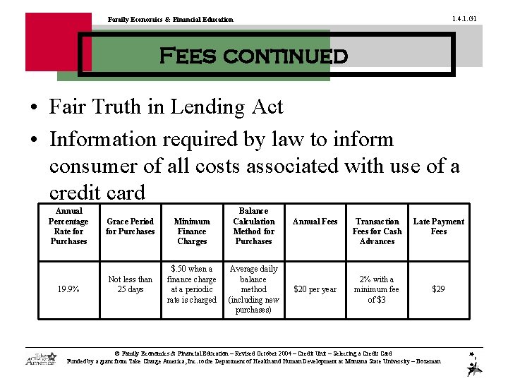 1. 4. 1. G 1 Family Economics & Financial Education Fees continued • Fair