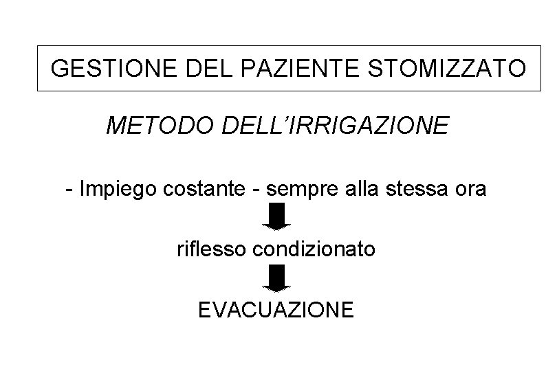 GESTIONE DEL PAZIENTE STOMIZZATO METODO DELL’IRRIGAZIONE - Impiego costante - sempre alla stessa ora