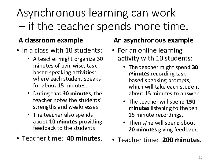 Asynchronous learning can work – if the teacher spends more time. A classroom example Asynchronous learning can work – if the teacher spends more time. A classroom example