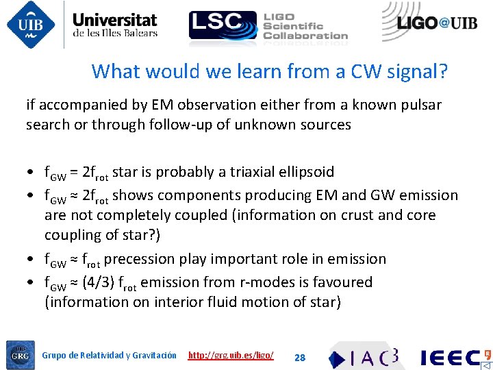 What would we learn from a CW signal? if accompanied by EM observation either