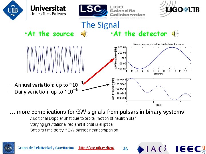  • At the source The Signal • At the detector – Annual variation: