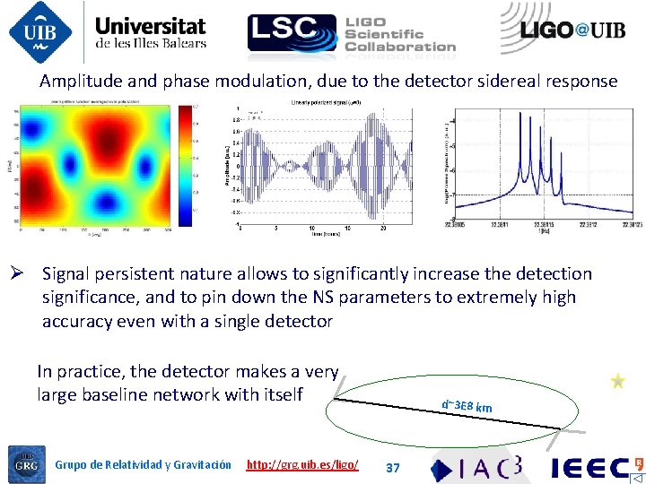 Amplitude and phase modulation, due to the detector sidereal response Ø Signal persistent nature