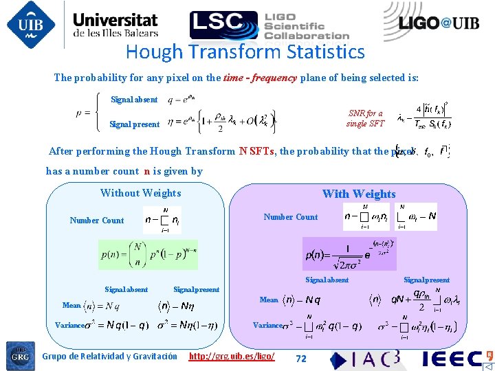 Hough Transform Statistics The probability for any pixel on the time - frequency plane