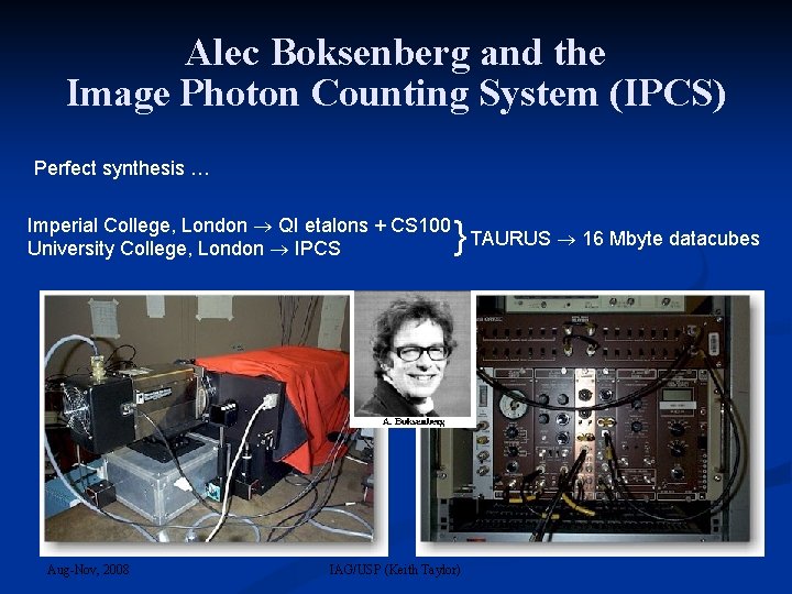 Alec Boksenberg and the Image Photon Counting System (IPCS) Perfect synthesis … Imperial College,