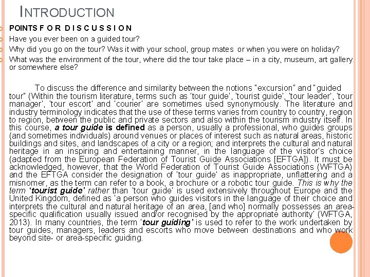  INTRODUCTION POINTS F O R D I S C U S S I