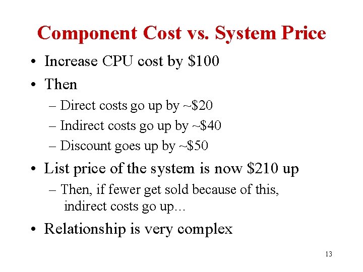 Component Cost vs. System Price • Increase CPU cost by $100 • Then –