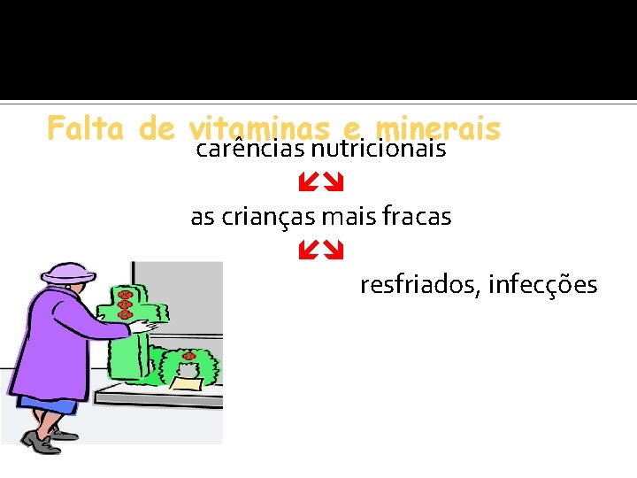 Falta de vitaminas e minerais carências nutricionais as crianças mais fracas resfriados, infecções 