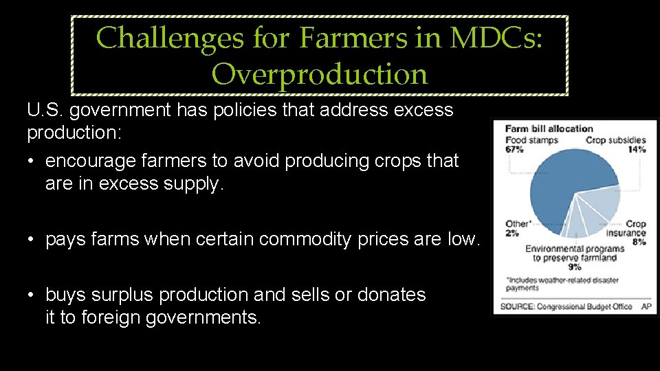 Challenges for Farmers in MDCs: Overproduction U. S. government has policies that address excess