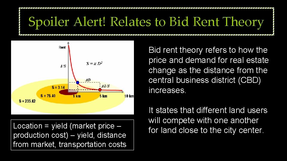 Spoiler Alert! Relates to Bid Rent Theory Bid rent theory refers to how the