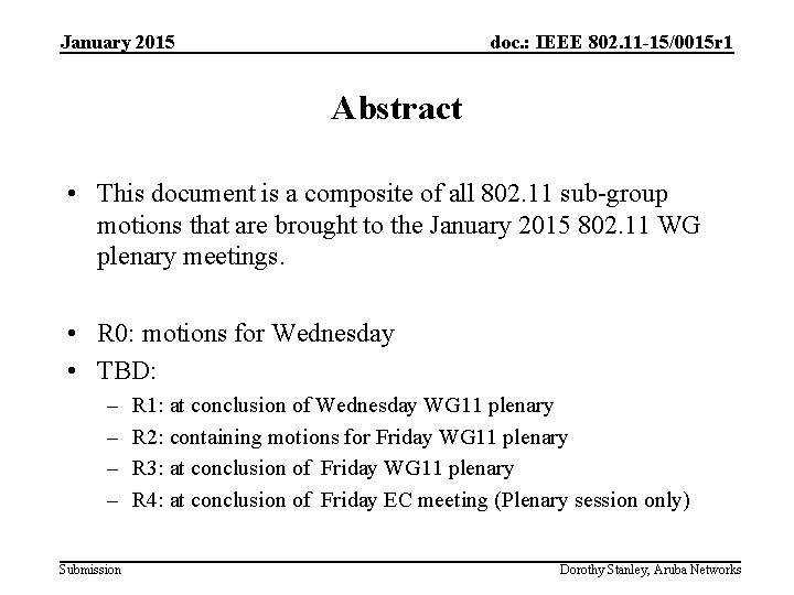 January 2015 doc. : IEEE 802. 11 -15/0015 r 1 Abstract • This document