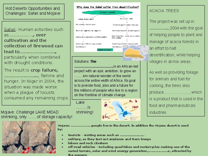 Hot Deserts Opportunities and Challenges: Sahel and Mojave ACACIA TREES The project was set