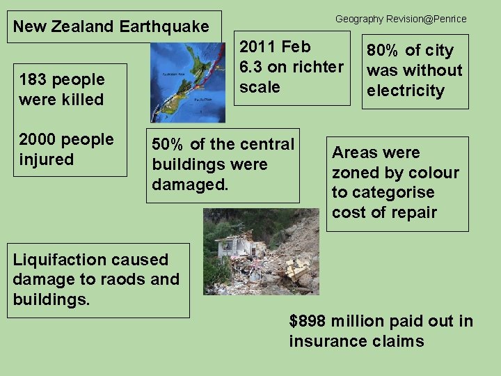 Geography Revision@Penrice New Zealand Earthquake 2011 Feb 6. 3 on richter scale 183 people