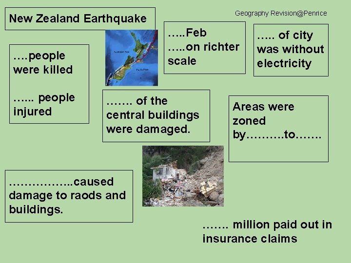 Geography Revision@Penrice New Zealand Earthquake …. . Feb …. . on richter scale ….