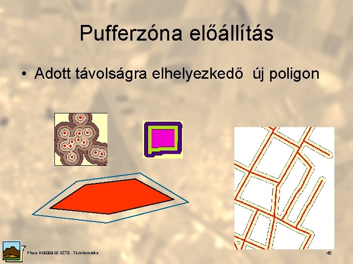 Pufferzóna előállítás • Adott távolságra elhelyezkedő új poligon Phare HU 0008 -02 SZTE -