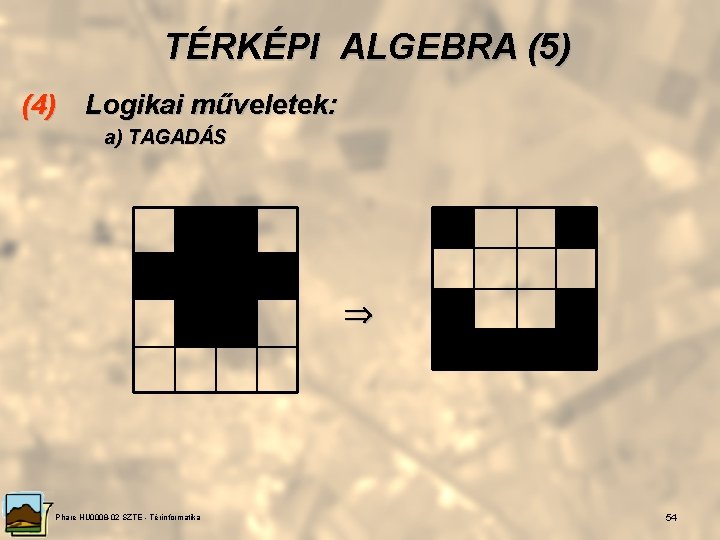 TÉRKÉPI ALGEBRA (5) (4) Logikai műveletek: a) TAGADÁS Phare HU 0008 -02 SZTE -