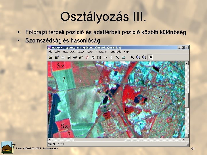 Osztályozás III. • Földrajzi térbeli pozíció és adattérbeli pozíció közötti különbség • Szomszédság és