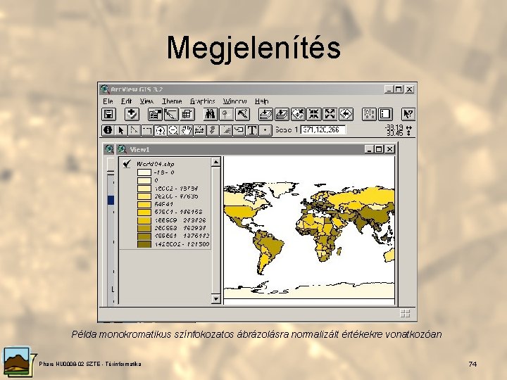Megjelenítés Példa monokromatikus színfokozatos ábrázolásra normalizált értékekre vonatkozóan Phare HU 0008 -02 SZTE -