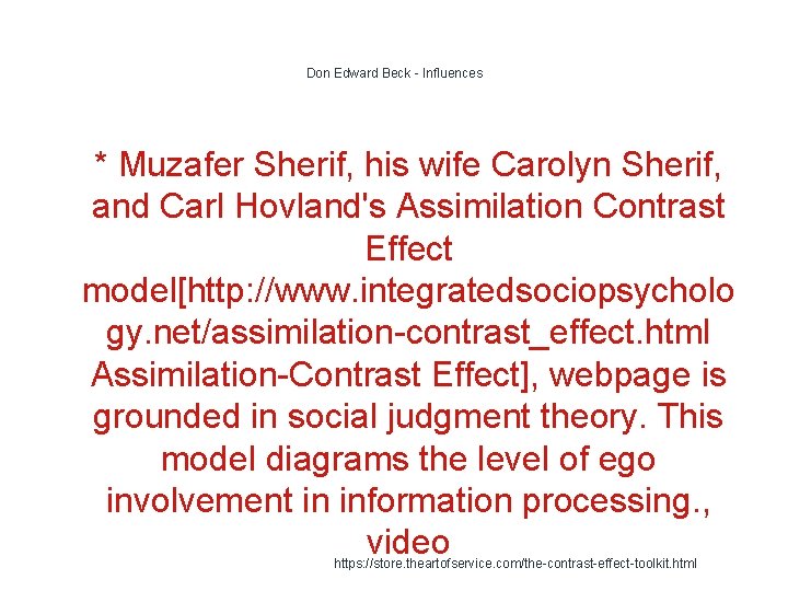 Don Edward Beck - Influences 1 * Muzafer Sherif, his wife Carolyn Sherif, and