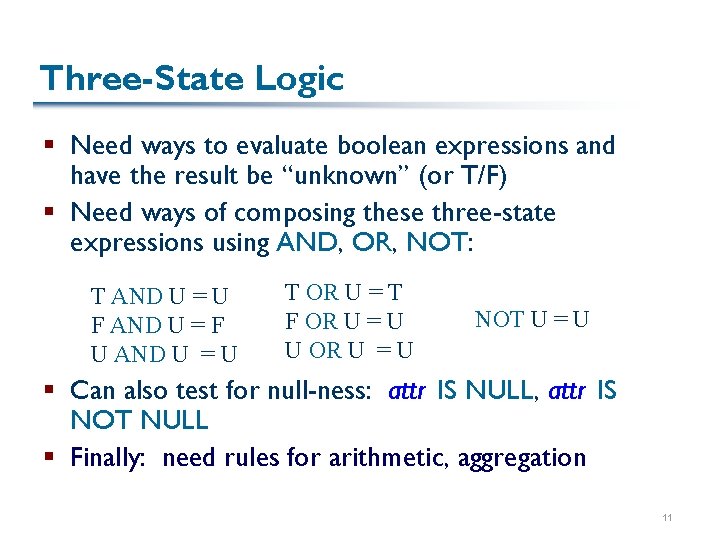 Three-State Logic § Need ways to evaluate boolean expressions and have the result be