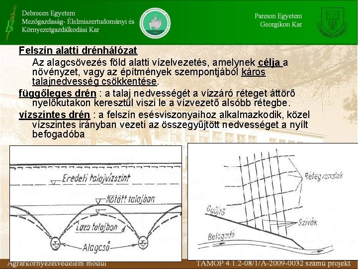 Felszín alatti drénhálózat Az alagcsövezés föld alatti vízelvezetés, amelynek célja a növényzet, vagy az