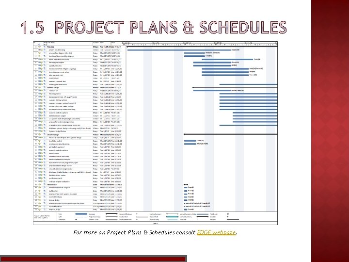 For more on Project Plans & Schedules consult EDGE webpage. 